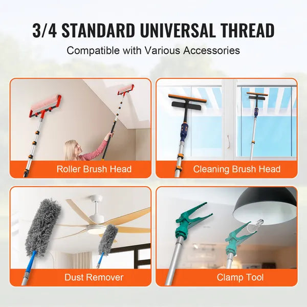 AEELLEEA 24 Ft Telescopic Extension Pole, Aluminum Alloy Adjustable Cleaning Pole with Universal Thread for Window Ceiling Painting