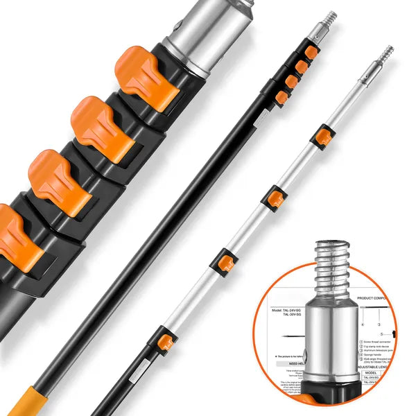 AEELLEEA 24 Ft Telescopic Extension Pole, Aluminum Alloy Adjustable Cleaning Pole with Universal Thread for Window Ceiling Painting