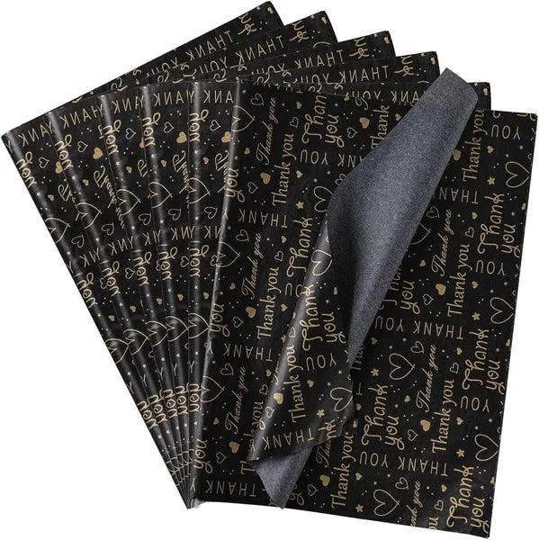 Aeelleea Black Thank You Tissue Paper Bulk, 20×14 Inch 100 Sheets, Decorative Tissue Paper for Gift Bags, DIY Crafts, Thanksgiving Party Decor