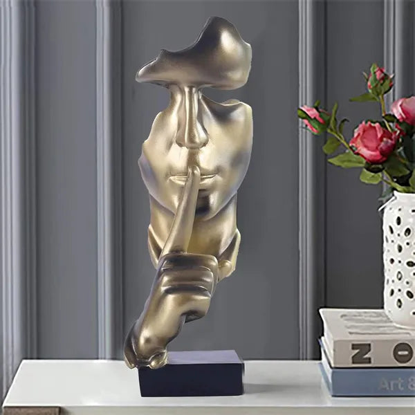 AEELLEEA Silence Is Gold Hollow Face Resin Statue, Shush Gesture Thinker Figurine for Tabletop Home Office Decor Gift