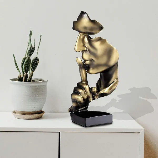 AEELLEEA Silence Is Gold Hollow Face Resin Statue, Shush Gesture Thinker Figurine for Tabletop Home Office Decor Gift