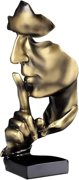 AEELLEEA Silence Is Gold Hollow Face Resin Statue, Shush Gesture Thinker Figurine for Tabletop Home Office Decor Gift
