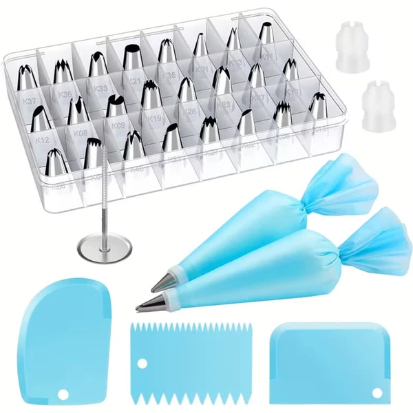 Aeelleea 32Pcs Cake Decorating Kit, 12 Inch Reusable Piping Bags & 24 Royal Icing Tips, Frosting Nozzle Set for Cupcake Baking Decoration