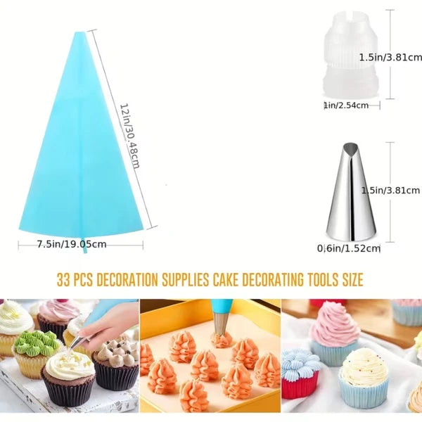 Aeelleea 32Pcs Cake Decorating Kit, 12 Inch Reusable Piping Bags & 24 Royal Icing Tips, Frosting Nozzle Set for Cupcake Baking Decoration