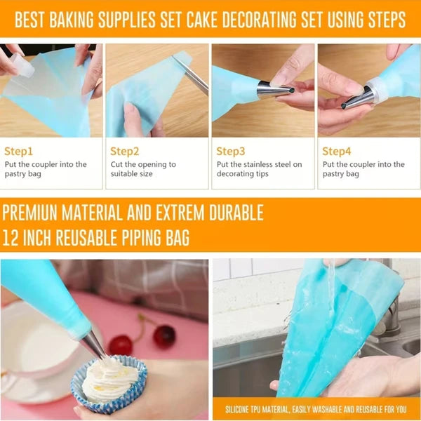 Aeelleea 32Pcs Cake Decorating Kit, 12 Inch Reusable Piping Bags & 24 Royal Icing Tips, Frosting Nozzle Set for Cupcake Baking Decoration