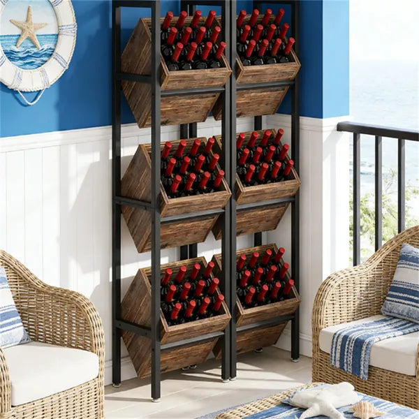 Aeelleea 3 Tier Freestanding Wooden Storage Basket Rack 14.56×11.81×51.18in, Modern Vertical Organizer for Wine Fruit Veggies Home Kitchen Decor
