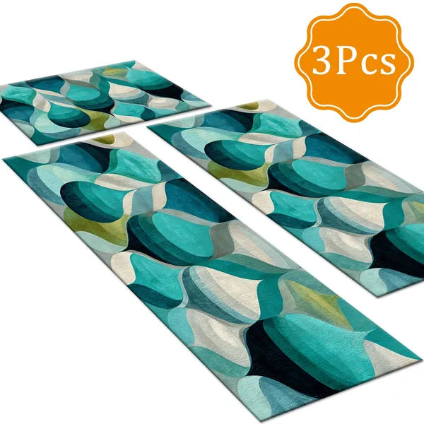 3Pcs Abstract Kitchen Rug Set, Non Slip Washable Soft Floor Mats for Sink, Entryway, Hallway & Bathroom