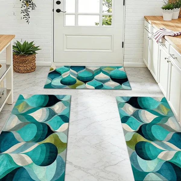 3Pcs Abstract Kitchen Rug Set, Non Slip Washable Soft Floor Mats for Sink, Entryway, Hallway & Bathroom