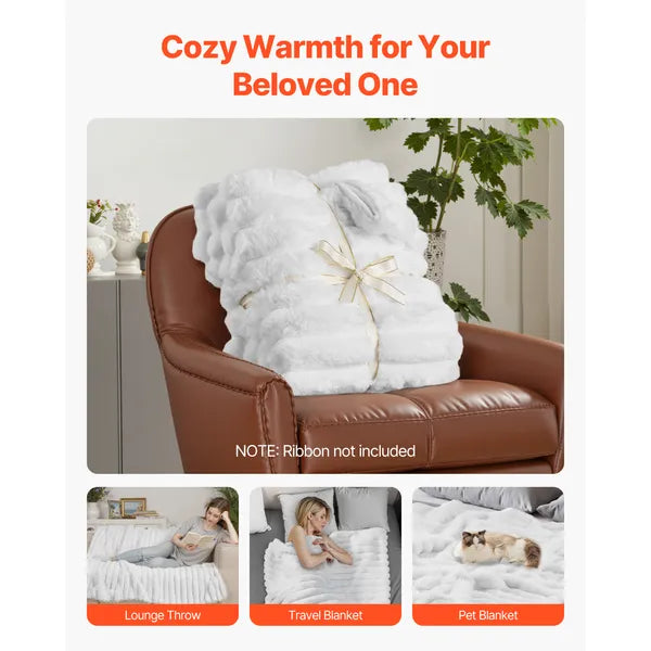 White Faux Fur Throw Blanket 50"x60", Ultra Soft Fluffy Cozy Plush Blanket for Sofa Bed Home Decor