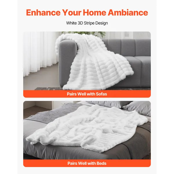 White Faux Fur Throw Blanket 50"x60", Ultra Soft Fluffy Cozy Plush Blanket for Sofa Bed Home Decor