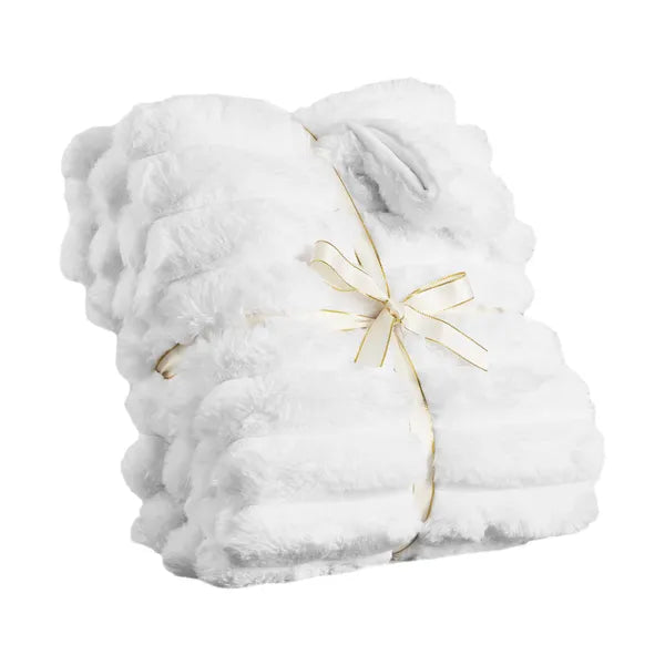 White Faux Fur Throw Blanket 50"x60", Ultra Soft Fluffy Cozy Plush Blanket for Sofa Bed Home Decor