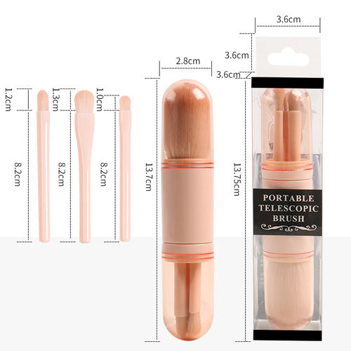 4-in-1 Travel Makeup Brush Set – Compact, Dual-Cap Synthetic Brushes for On-the-Go