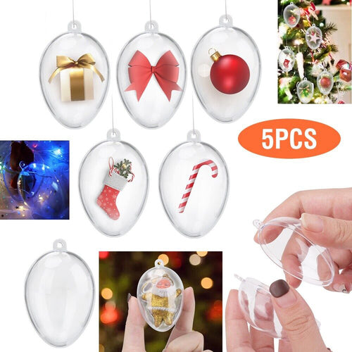 5Pcs Clear Fillable Ornament Balls - 2.4" Egg-Shaped DIY Christmas Decor & Party Baubles
