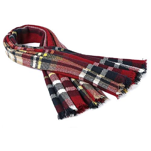 Classic Tartan Plaid Wrap for Women - Cozy 59" Square Shawl with Tassels, Soft Winter Accessory in Red & Black