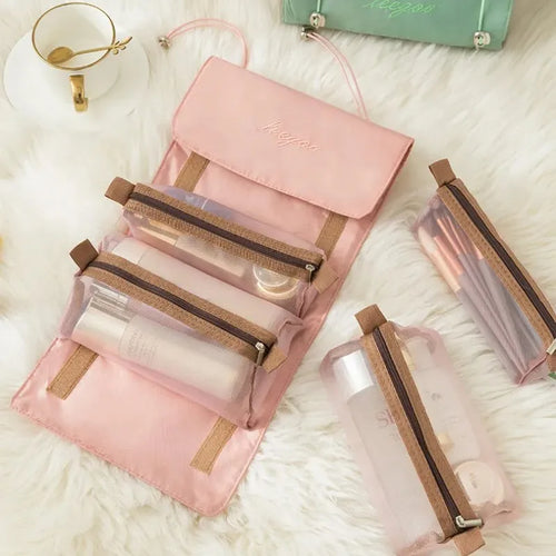 4-in-1 Roll-Up Travel Toiletry Bag with Removable Pouches – Compact Makeup Organizer & Dustproof Storage (7.9" x 3.9" x 1.2")