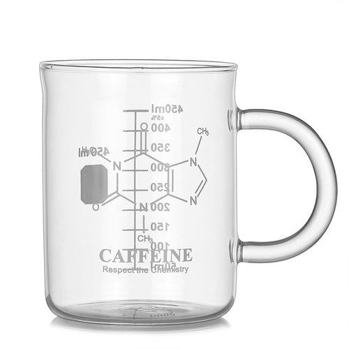 15oz Caffeine Molecule Glass Mug - Heat Resistant Borosilicate Beaker Cup with Handle and Scale