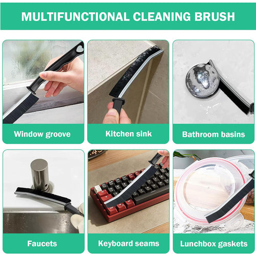 Multi-Purpose Curved Crevice Cleaning Brush with Dense Bristles Scraper for Sink, Faucet, Keyboard, Window Grooves, Lunchbox, Washing Machine