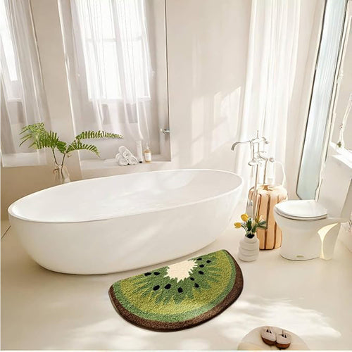 AEELLEEA Kiwi Fruit Bath Mat, Absorbent Non-Slip Bathroom Rug, Soft Quick-Dry Floor Mat for Shower Kitchen Decor, Green 24x16 Inch