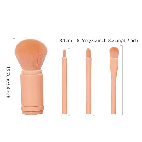 4-in-1 Travel Makeup Brush Set – Compact, Dual-Cap Synthetic Brushes for On-the-Go
