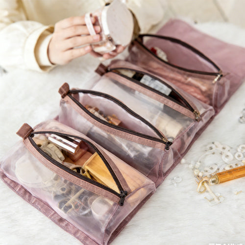4-in-1 Roll-Up Travel Toiletry Bag with Removable Pouches – Compact Makeup Organizer & Dustproof Storage (7.9" x 3.9" x 1.2")