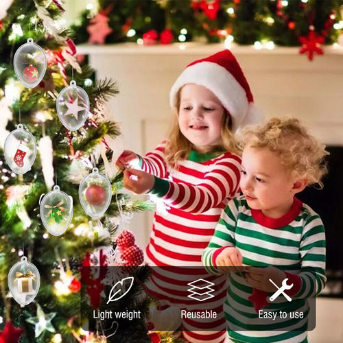 5Pcs Clear Fillable Ornament Balls - 2.4" Egg-Shaped DIY Christmas Decor & Party Baubles