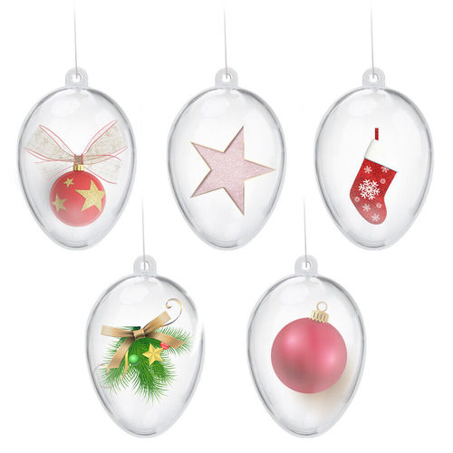 5Pcs Clear Fillable Ornament Balls - 2.4" Egg-Shaped DIY Christmas Decor & Party Baubles