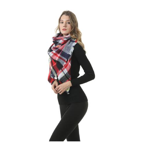 Classic Tartan Plaid Wrap for Women - Cozy 59" Square Shawl with Tassels, Soft Winter Accessory in Red & Black
