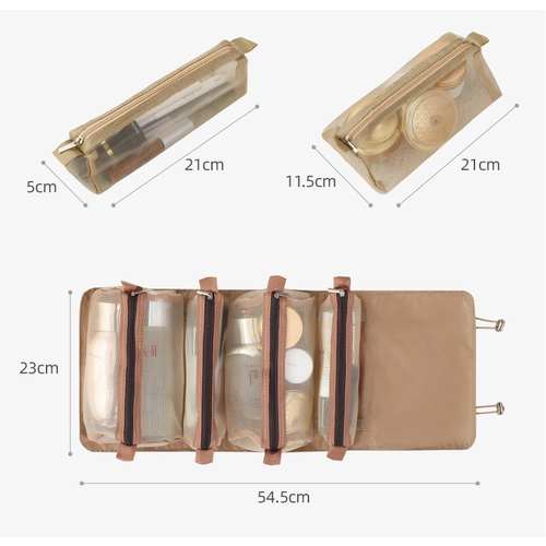 4-in-1 Roll-Up Travel Toiletry Bag with Removable Pouches – Compact Makeup Organizer & Dustproof Storage (7.9" x 3.9" x 1.2")