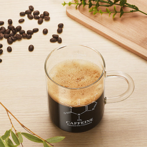 15oz Caffeine Molecule Glass Mug - Heat Resistant Borosilicate Beaker Cup with Handle and Scale