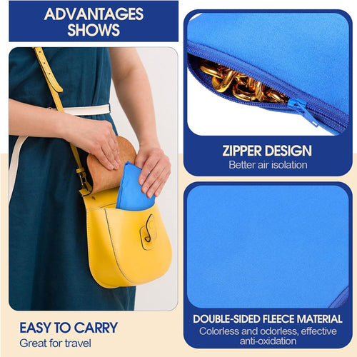 8ct Navy Blue Anti-Tarnish Silver Jewelry Storage Bags - 5.9"x5.9" Soft Velvet Zipper Pouches