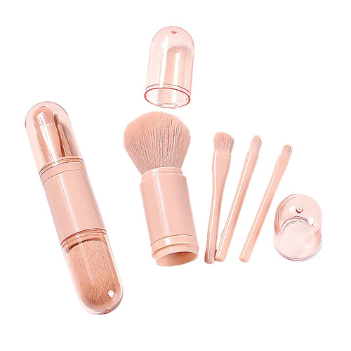 4-in-1 Travel Makeup Brush Set – Compact, Dual-Cap Synthetic Brushes for On-the-Go