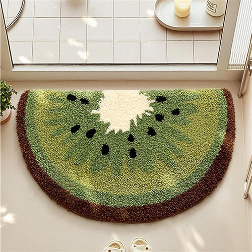 AEELLEEA Kiwi Fruit Bath Mat, Absorbent Non-Slip Bathroom Rug, Soft Quick-Dry Floor Mat for Shower Kitchen Decor, Green 24x16 Inch