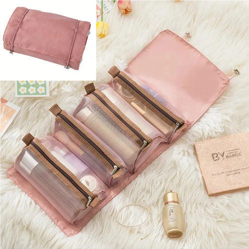 4-in-1 Roll-Up Travel Toiletry Bag with Removable Pouches – Compact Makeup Organizer & Dustproof Storage (7.9" x 3.9" x 1.2")