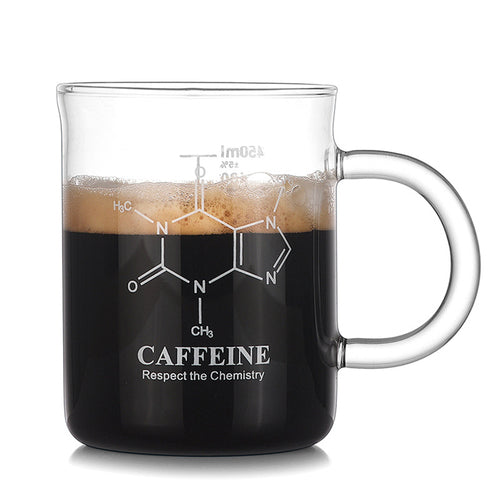 15oz Caffeine Molecule Glass Mug - Heat Resistant Borosilicate Beaker Cup with Handle and Scale