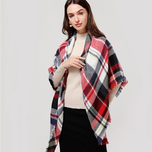 Classic Tartan Plaid Wrap for Women - Cozy 59" Square Shawl with Tassels, Soft Winter Accessory in Red & Black