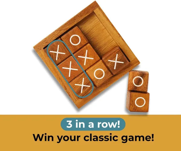 4‑Inch Rustic Wooden Tic Tac Toe Game, Dual‑Use Coffee Table & Desk Decor, Classic Family Board Game for Kids and Adults, Housewarming Gift