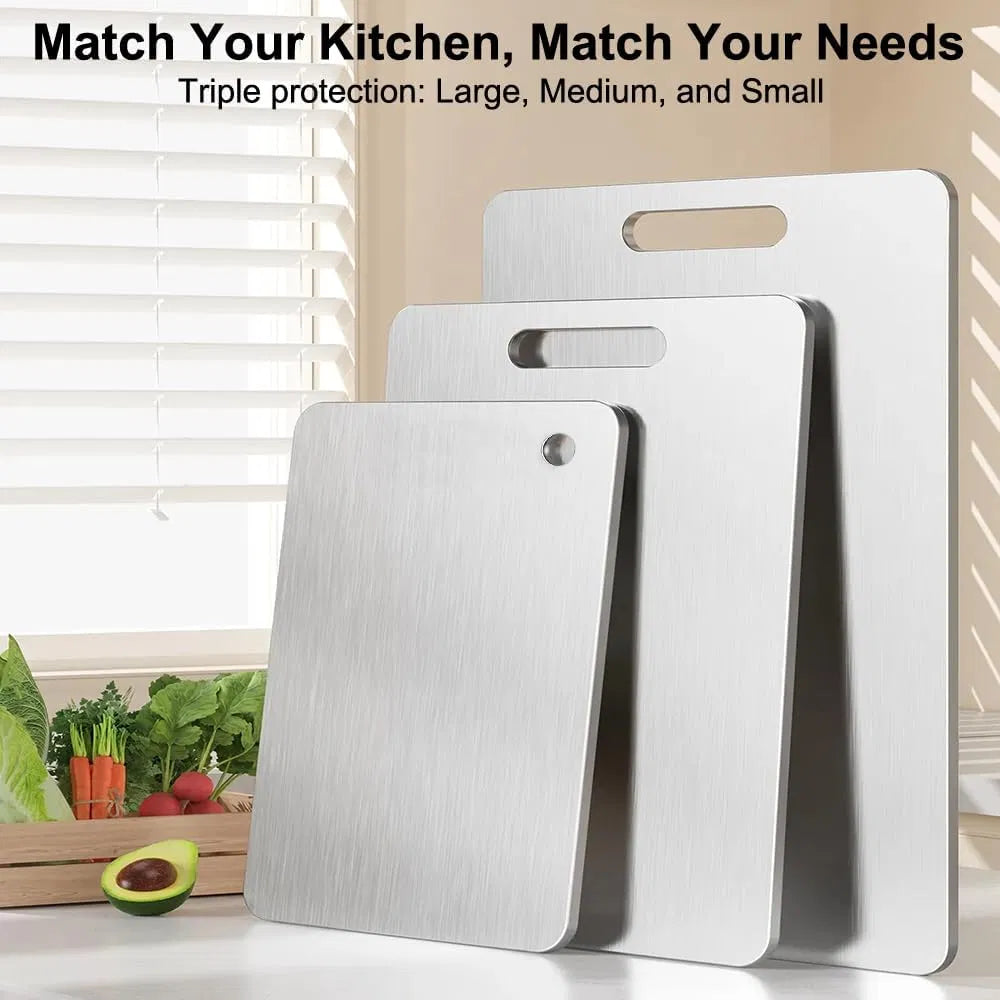 Double‑Sided Food‑Grade Titanium Cutting Board, Non‑Stick Stainless Chopping Board for Kitchen Meat Vegetable Cheese, Large