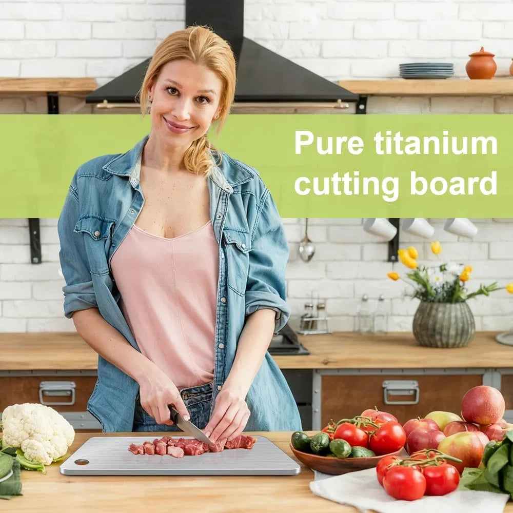 Double‑Sided Food‑Grade Titanium Cutting Board, Non‑Stick Stainless Chopping Board for Kitchen Meat Vegetable Cheese, Large