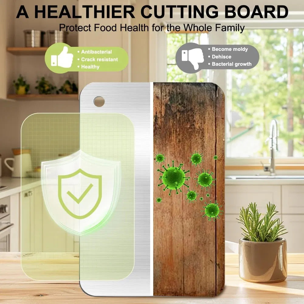 Double‑Sided Food‑Grade Titanium Cutting Board, Non‑Stick Stainless Chopping Board for Kitchen Meat Vegetable Cheese, Large