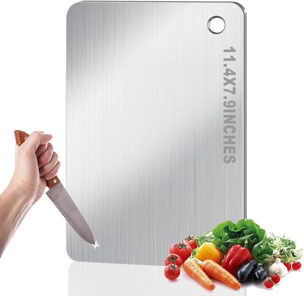 Double‑Sided Food‑Grade Titanium Cutting Board, Non‑Stick Stainless Chopping Board for Kitchen Meat Vegetable Cheese, Large