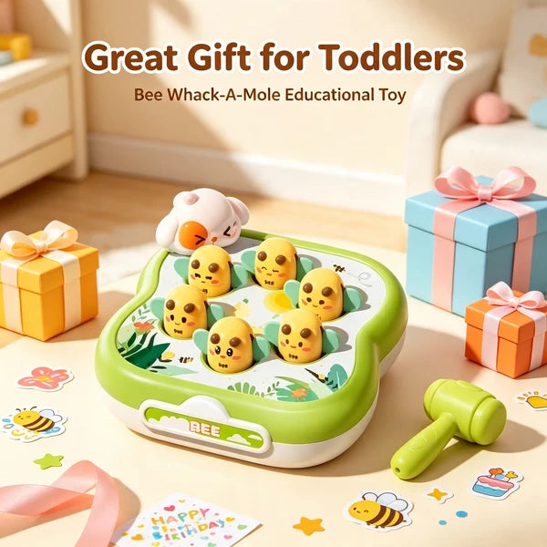Bee Whack-A-Mole Hammer Toy for Toddlers, Hand-Eye Coordination Game, Gift Box Birthday Toy for Boys Girls