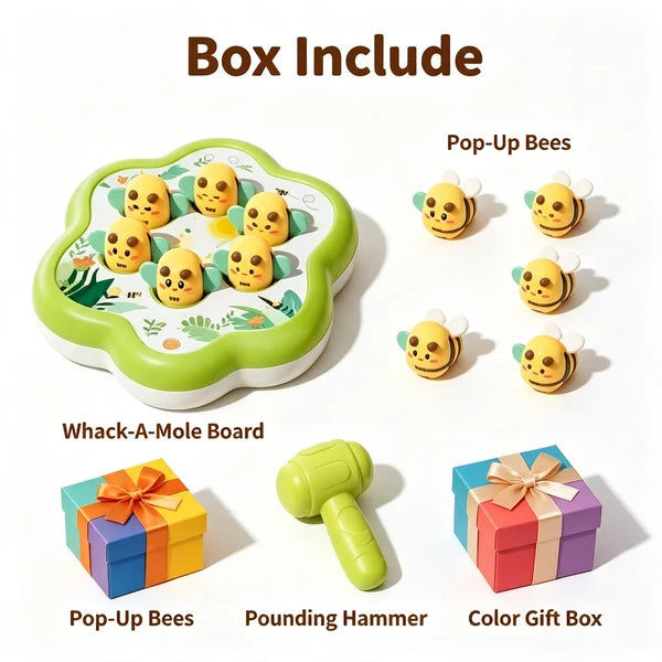 Bee Whack-A-Mole Hammer Toy for Toddlers, Hand-Eye Coordination Game, Gift Box Birthday Toy for Boys Girls