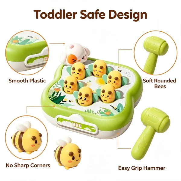Bee Whack-A-Mole Hammer Toy for Toddlers, Hand-Eye Coordination Game, Gift Box Birthday Toy for Boys Girls