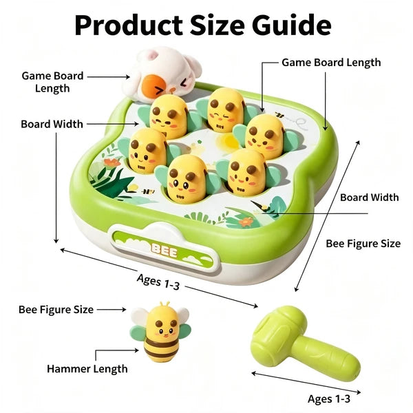 Bee Whack-A-Mole Hammer Toy for Toddlers, Hand-Eye Coordination Game, Gift Box Birthday Toy for Boys Girls