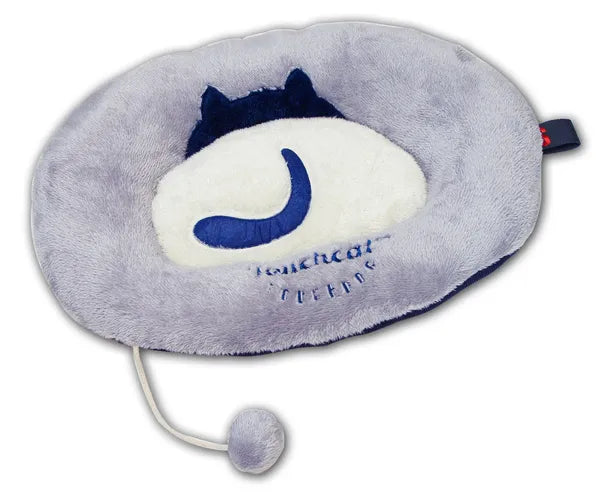 Plush Pet Bed with Raised Bolster & Attached Pom Toy, 23.62" x 19.68" x 4.1", Gray & Navy