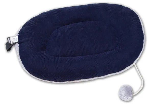 Plush Pet Bed with Raised Bolster & Attached Pom Toy, 23.62" x 19.68" x 4.1", Gray & Navy