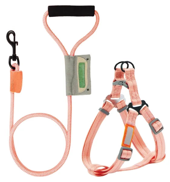 Dog Harness and Leash Set, Adjustable Nylon Walking Harness with Comfort Grip Handle, Pink