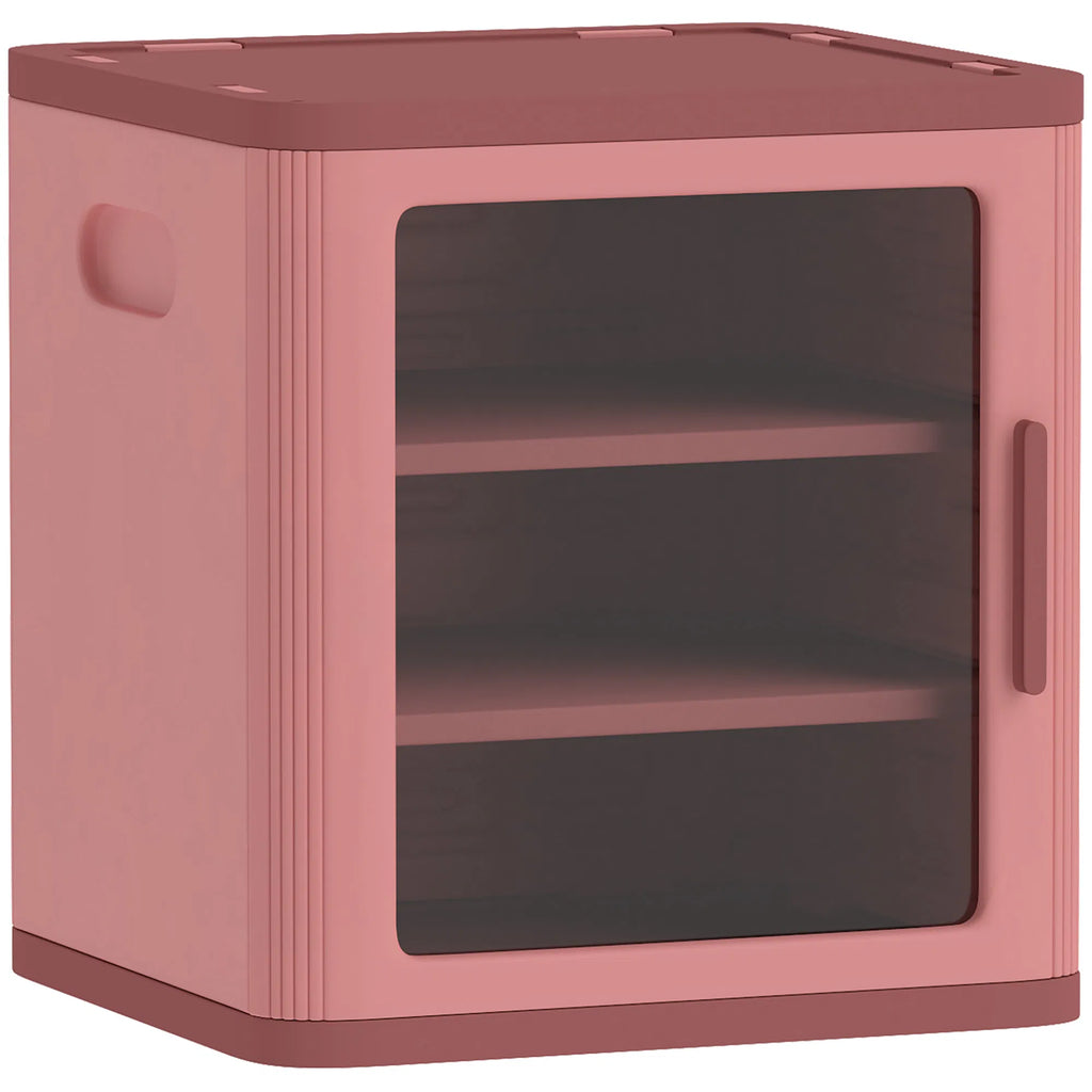 3-Tier Kids Toy Storage Cabinet with Adjustable Shelves, Clear Door and Side Handles, Pink Organizer for Books and Playroom