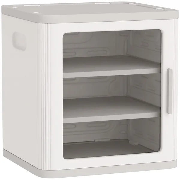 Aeelleea 3 Tier Toy Storage Organizer Cabinet, Dustproof HDPE Plastic with Transparent Door, White Kids Toy Bin