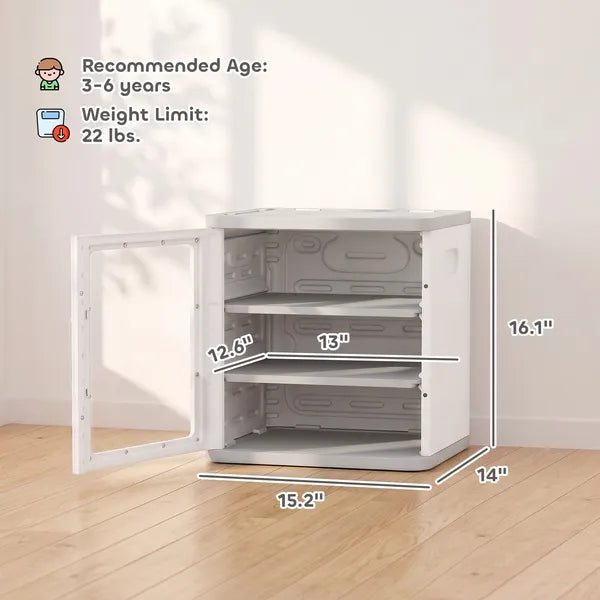 Aeelleea 3 Tier Toy Storage Organizer Cabinet, Dustproof HDPE Plastic with Transparent Door, White Kids Toy Bin